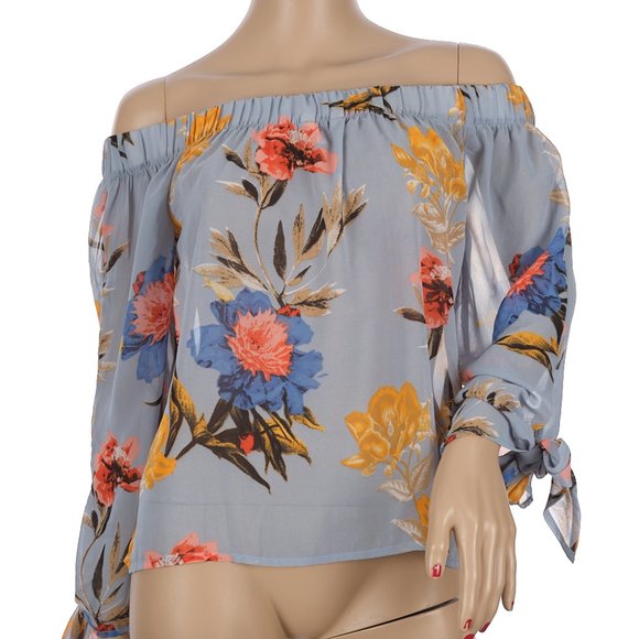 Lucky Brand Floral Sheer Off Shoulder Blouse Size Small - Picture 1 of 6